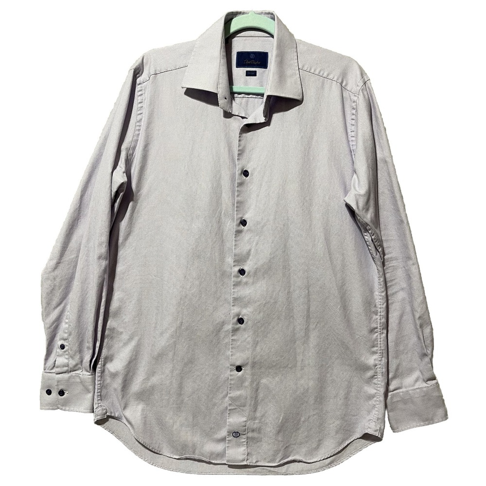 David Donahue Shirt Men's 16 ‎ 34/35 Purple & White Pattern Dress Shirt